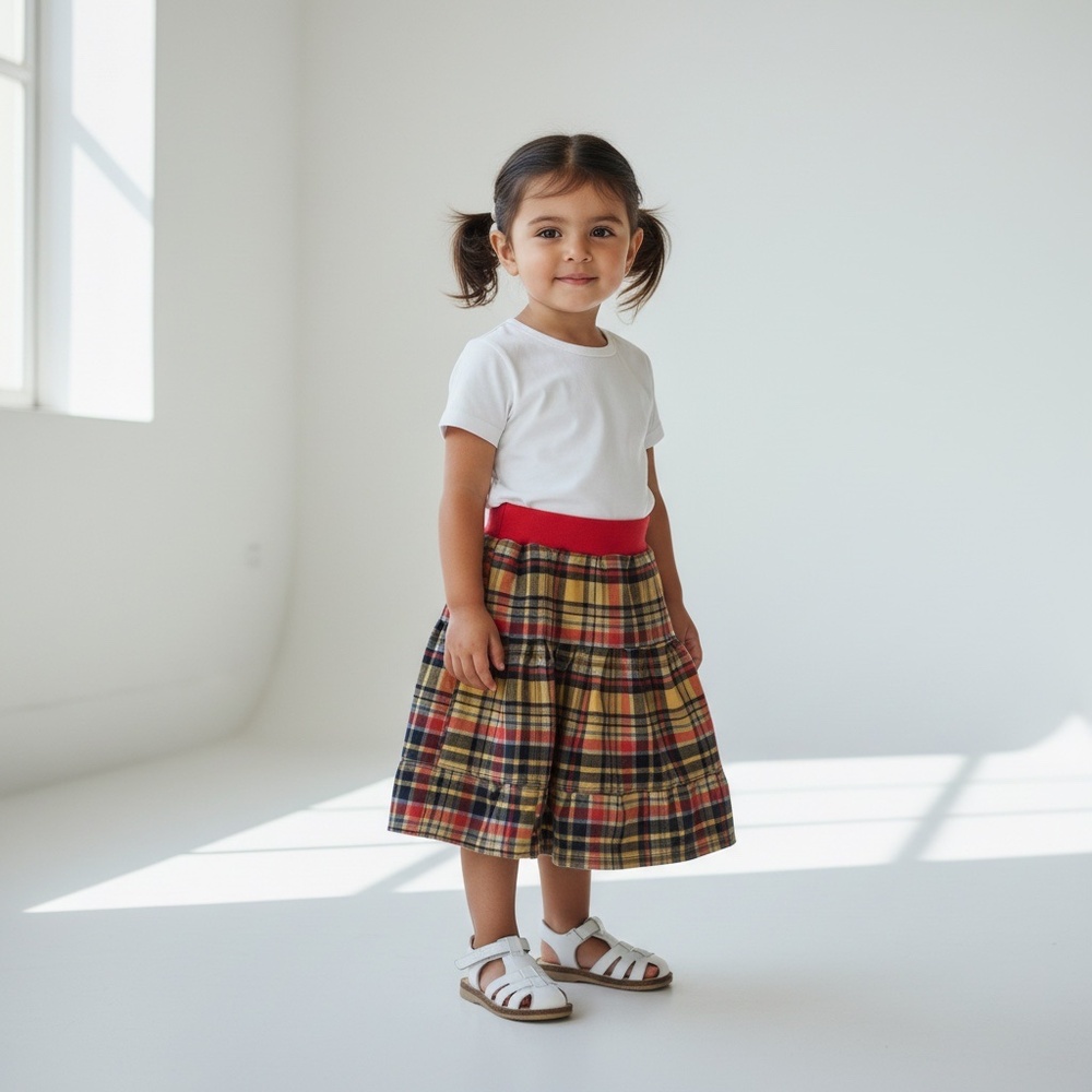 Skirt Girls 2 Long Multicolor Plaid Ruffle Tiered 100% Cotton Mom and Pop's Kids
